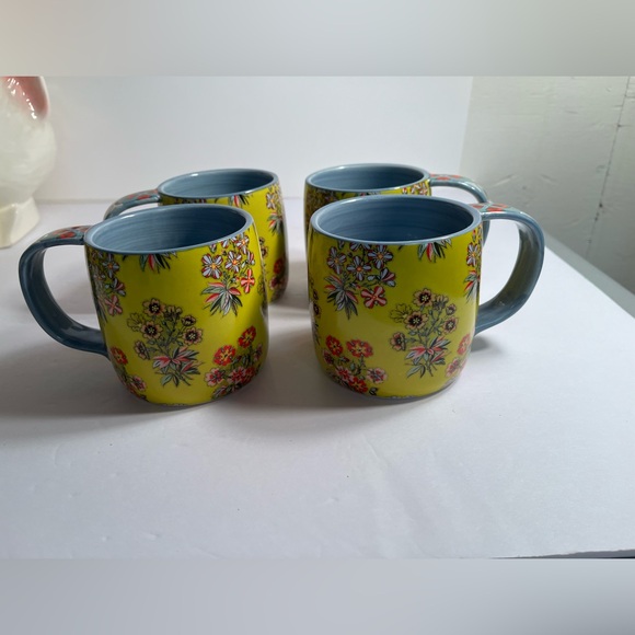 Anthropologie Jylin Chartruese Botanical Floral Coffee Mug Set Of 4 - Picture 3 of 4